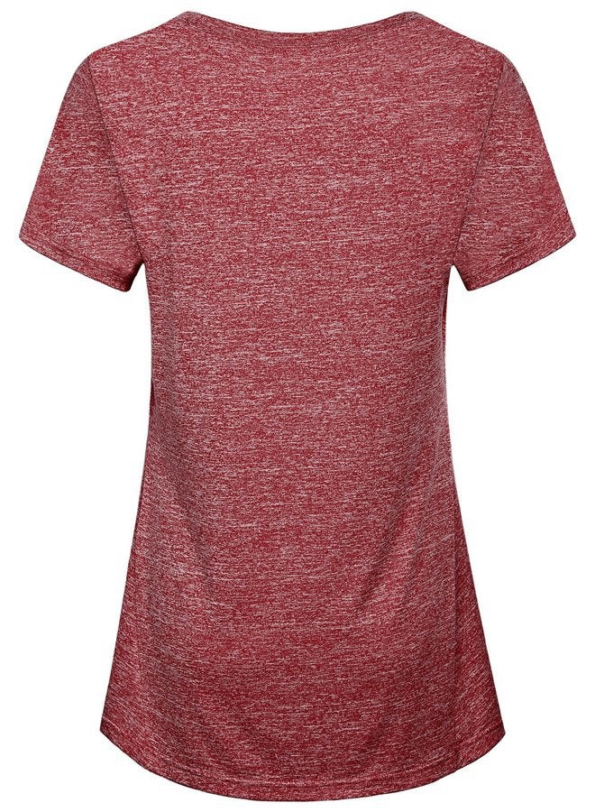 connche Kimmery Women's Short Sleeve Yoga Tops Activewear Running Workout T-Shirt, Red, L - Image 2