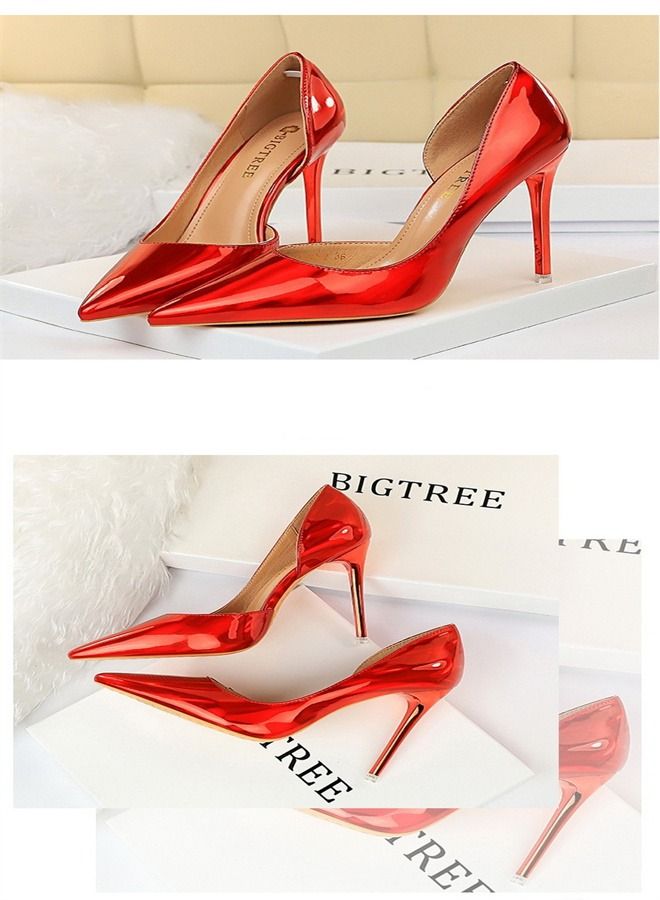 BIGTREE حذاء بكعب عالٍ بفتحة جانبية مدببة 10.5 سم أحمر - Image 2