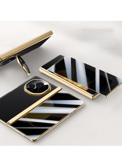 Compatible with Honor Magic V3 Electroplated Frame Magnetic Hinge Protection Grain Leather Case with Lens Holder Privacy Screen Protector For Magic V3
