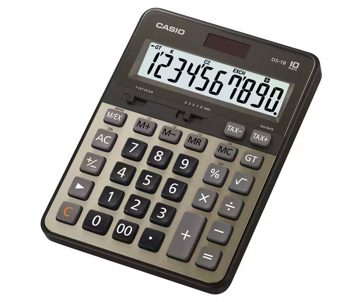 Casio DS-1B 10-Digit Desktop Calculator with Large Display, Dual Power, Business Functions & Durable Key Design black