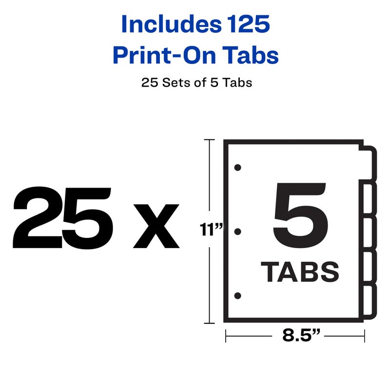 Avery 5-Tab Print-On Binder Dividers, White Tabs, 25 Sets (11517) - Image 5