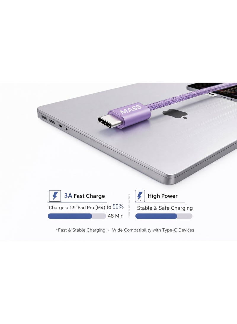 MASS USB-C Cable 1M Length, 3A Fast Charging, Nylon Braided Model: MA-05 for iPhone 15/ 15 Pro/ Huawei/Samsung Galaxy/Most Type C Phones, Car Carplay Compatible - 1 Year Local Warranty. - Image 4