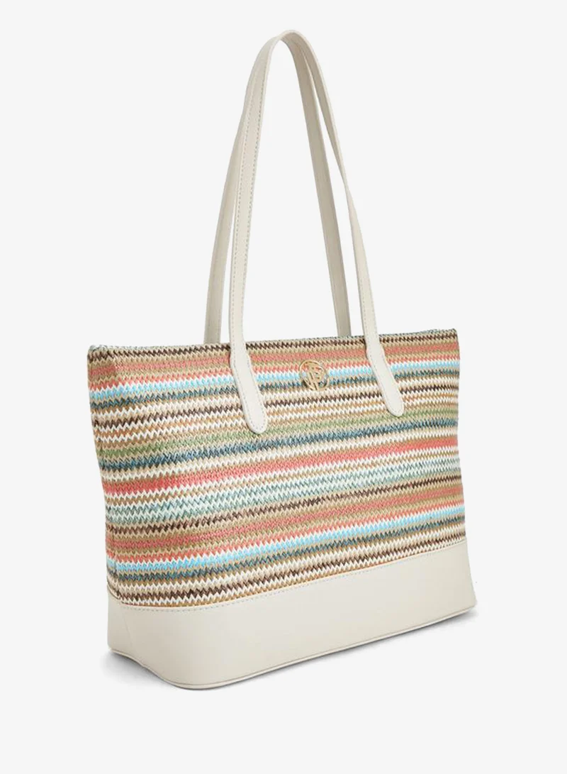 Peppermint Textured Tote Bag With Zip Closure