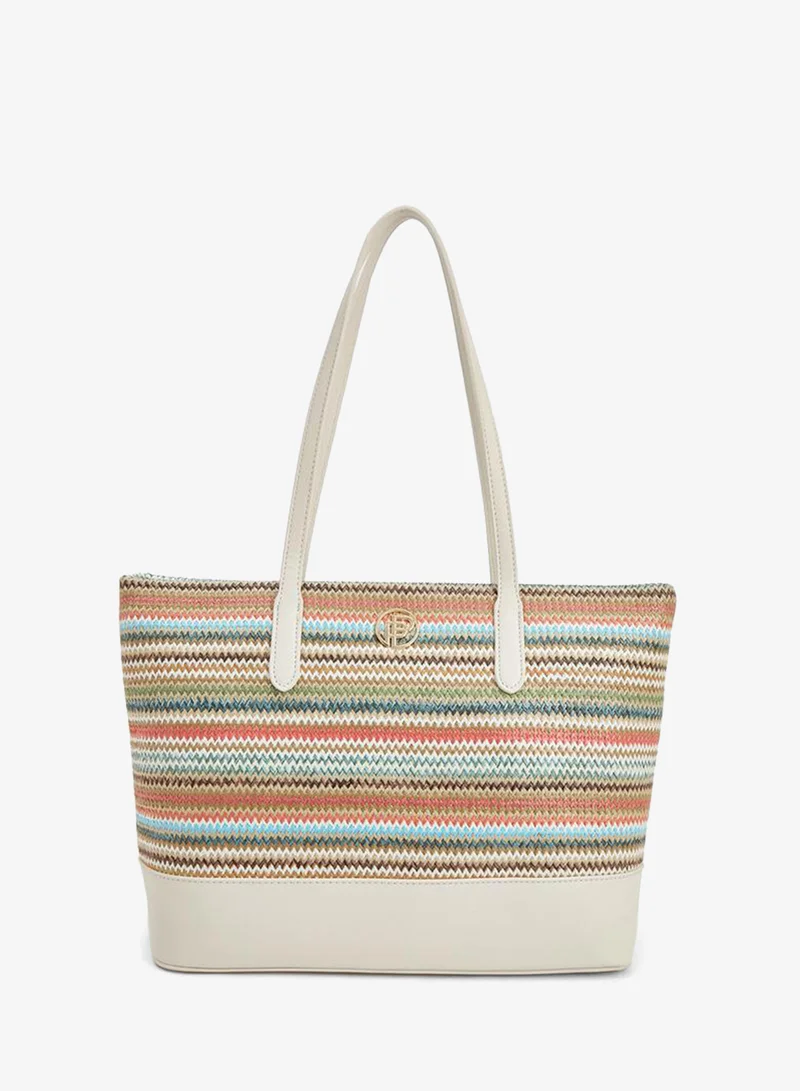 Peppermint Textured Tote Bag With Zip Closure