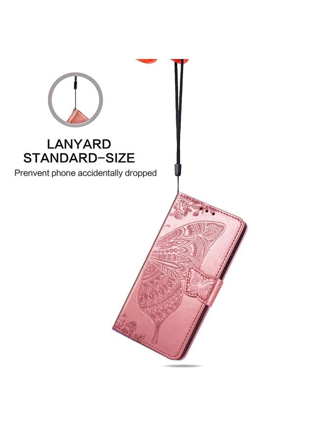 اس-توب جراب جلدي أفقي قابل للطي منقوش عليه زهور حب الفراشات لهاتف Huawei P Smart Z مع حامل وفتحات للبطاقات ومحفظة وحبل تعليق - Image 5