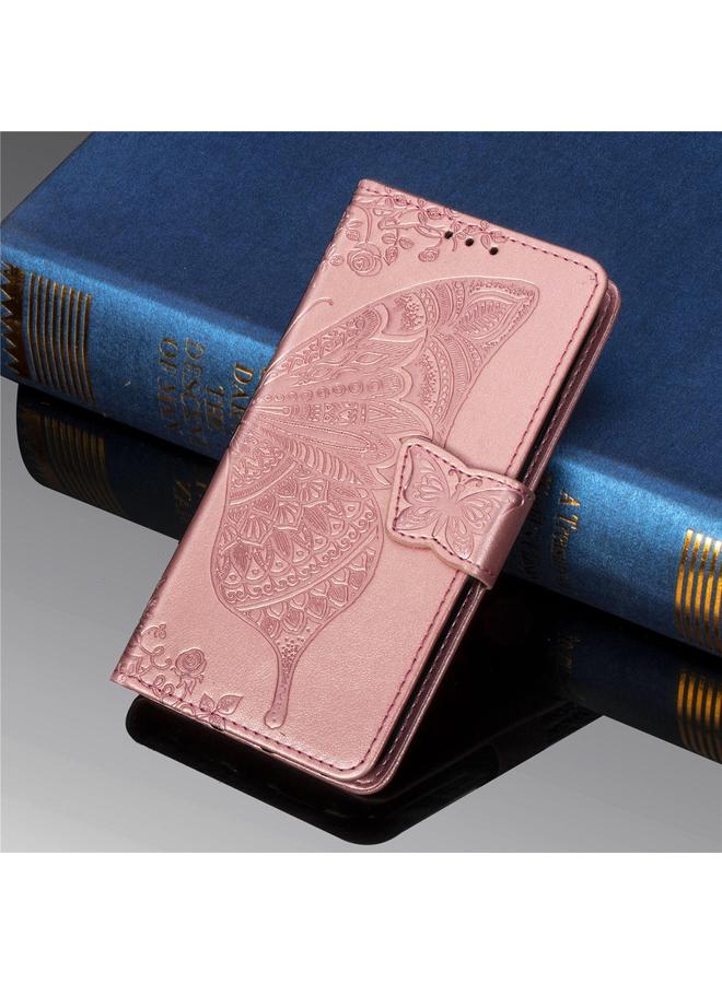 اس-توب جراب جلدي أفقي قابل للطي منقوش عليه زهور حب الفراشات لهاتف Huawei P Smart Z مع حامل وفتحات للبطاقات ومحفظة وحبل تعليق - Image 2