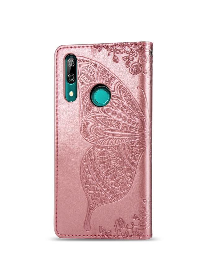 اس-توب جراب جلدي أفقي قابل للطي منقوش عليه زهور حب الفراشات لهاتف Huawei P Smart Z مع حامل وفتحات للبطاقات ومحفظة وحبل تعليق - Image 4