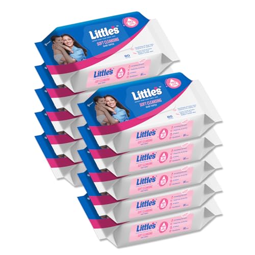 Little's Soft Cleansing Baby Wipes | 80 Wipes x 10 - 800 Wipes | Extra Thick & Moist Wet Wipes for Baby's | Prevents Rashes & Redness with Goodness of Aloe Vera, Vitamin E & Jojoba Oil - Image 1