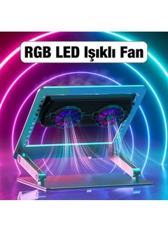Polhammobile RGB Lighted Height Adjustable Double Fan Laptop Laptop Cooler Stand Laptop Desk  - Image 5