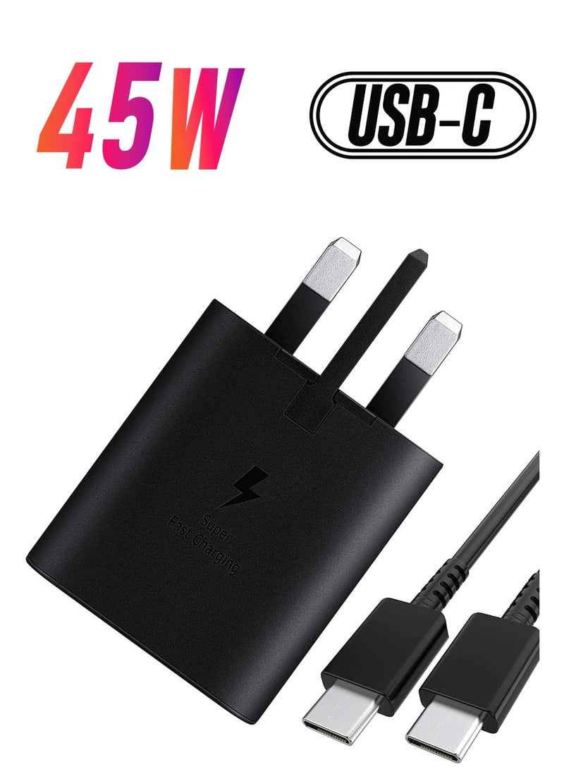 45W PD Fast Charge Travel Adapter with USB-C to USB-C Cable 5A Black - Image 1