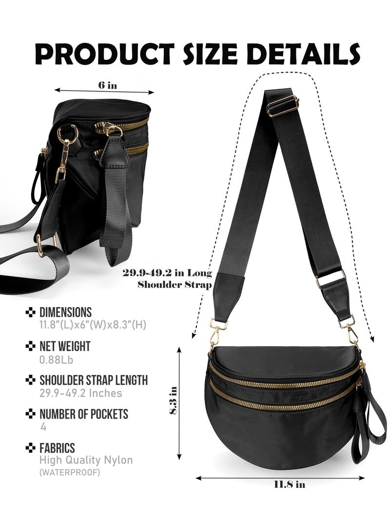 MEISEY Pure Colour Crossbody Bag Bum Bag for Women,Spacious Purse Fanny Packs Belt Bag,Oversized Bum Bag (Colour Bum Bag-Black) - Image 3