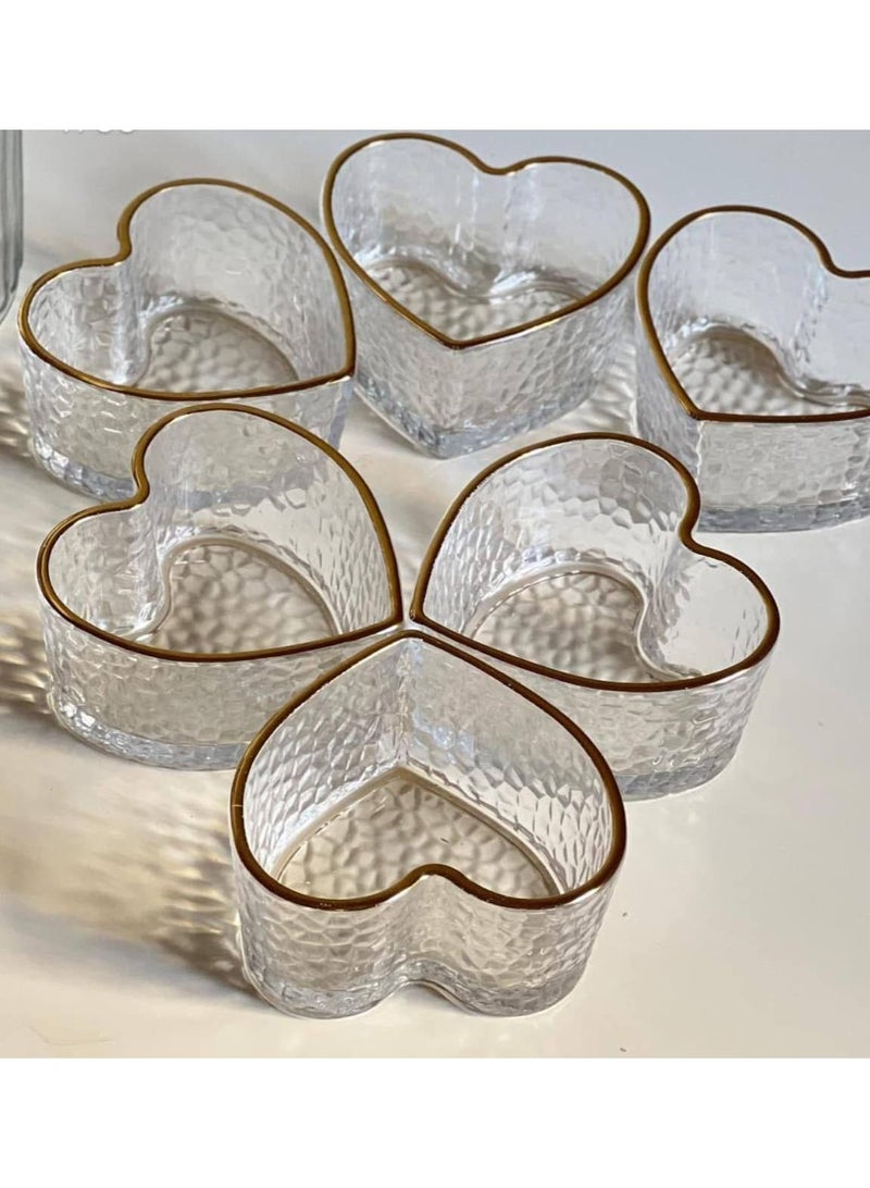 طقم بوله قلب حز مدهب 6 حبات زجاج كريستال - Image 1