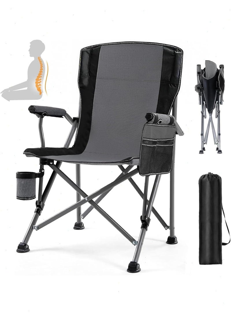 يواوليتي كرسي تخييم قابل للطي كبير الحجم مع حقيبة حمل، يشمل حامل أكواب، كرسي قابل للطي محمول (رمادي) - Image 1