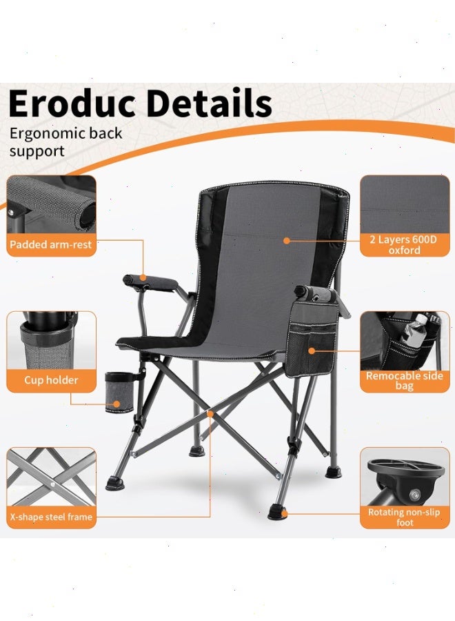 يواوليتي كرسي تخييم قابل للطي كبير الحجم مع حقيبة حمل، يشمل حامل أكواب، كرسي قابل للطي محمول (رمادي) - Image 3