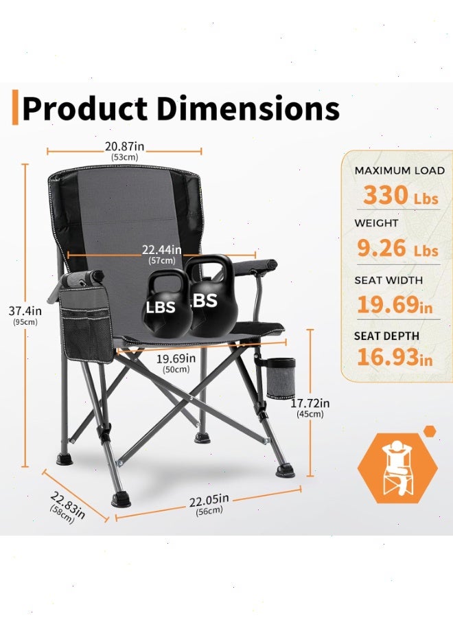 يواوليتي كرسي تخييم قابل للطي كبير الحجم مع حقيبة حمل، يشمل حامل أكواب، كرسي قابل للطي محمول (رمادي) - Image 2