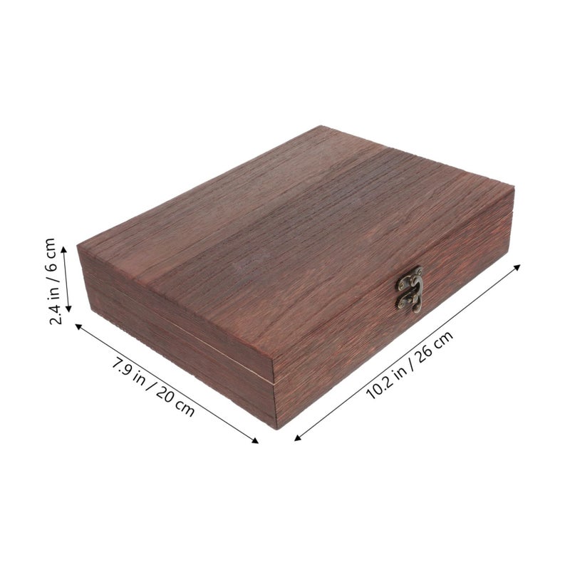 Vintage Wooden Storage Box With Lock Brown Rustic Hinged Keepsake Organizer - Image 3
