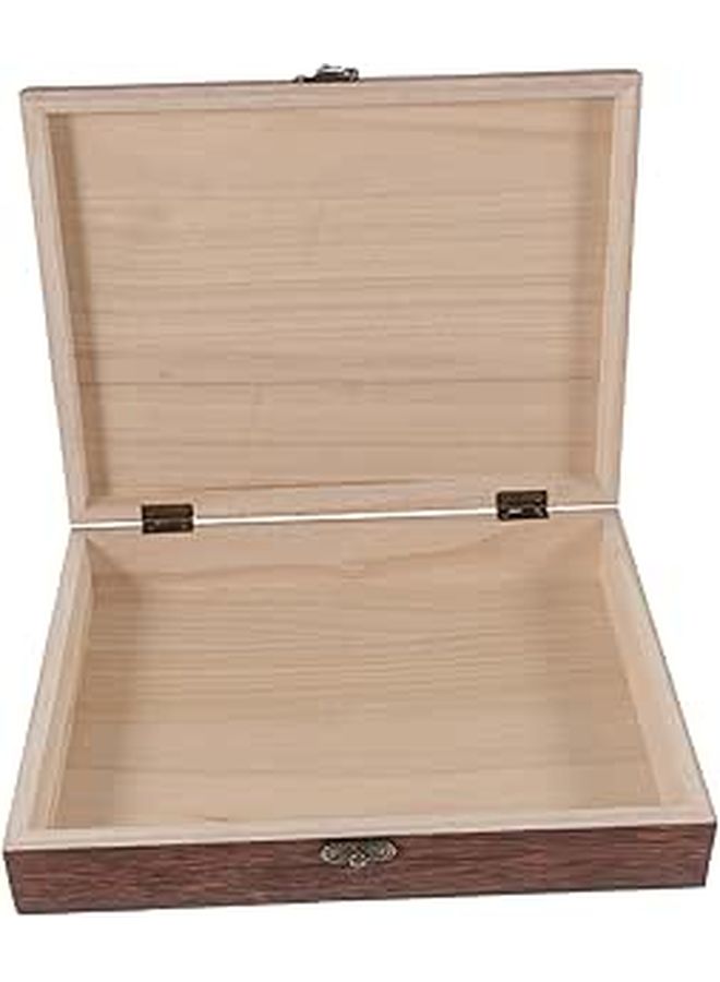 Vintage Wooden Storage Box With Lock Brown Rustic Hinged Keepsake Organizer - Image 1