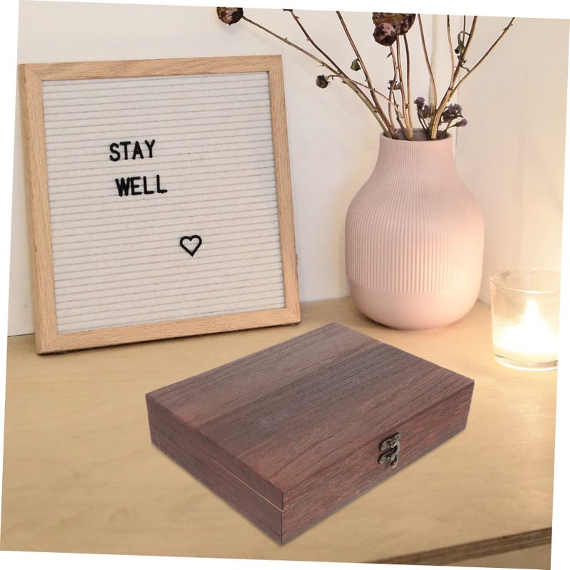 Vintage Wooden Storage Box With Lock Brown Rustic Hinged Keepsake Organizer - Image 5