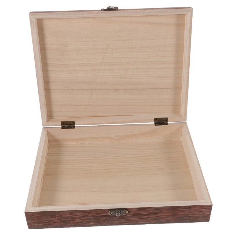 Vintage Wooden Storage Box With Lock Brown Rustic Hinged Keepsake Organizer - Image 2