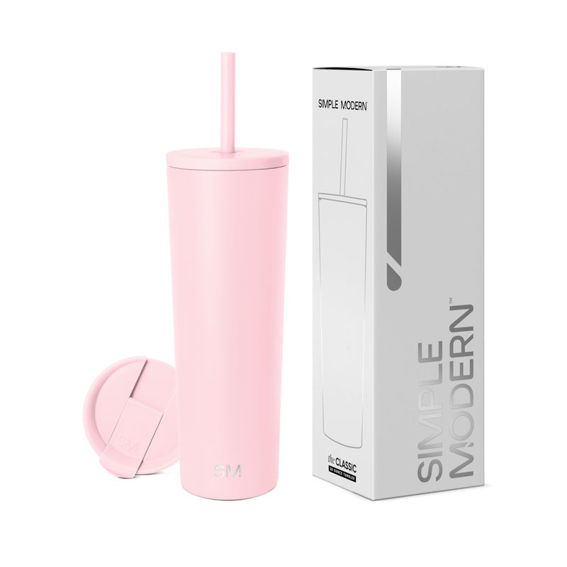 Simple Modern Insulated Tumbler with Lid and Straw | Iced Coffee Cup Reusable Stainless Steel Water Bottle Travel Mug | Gifts for Women Men Her Him | Classic Collection | 28oz | Blush - Image 1