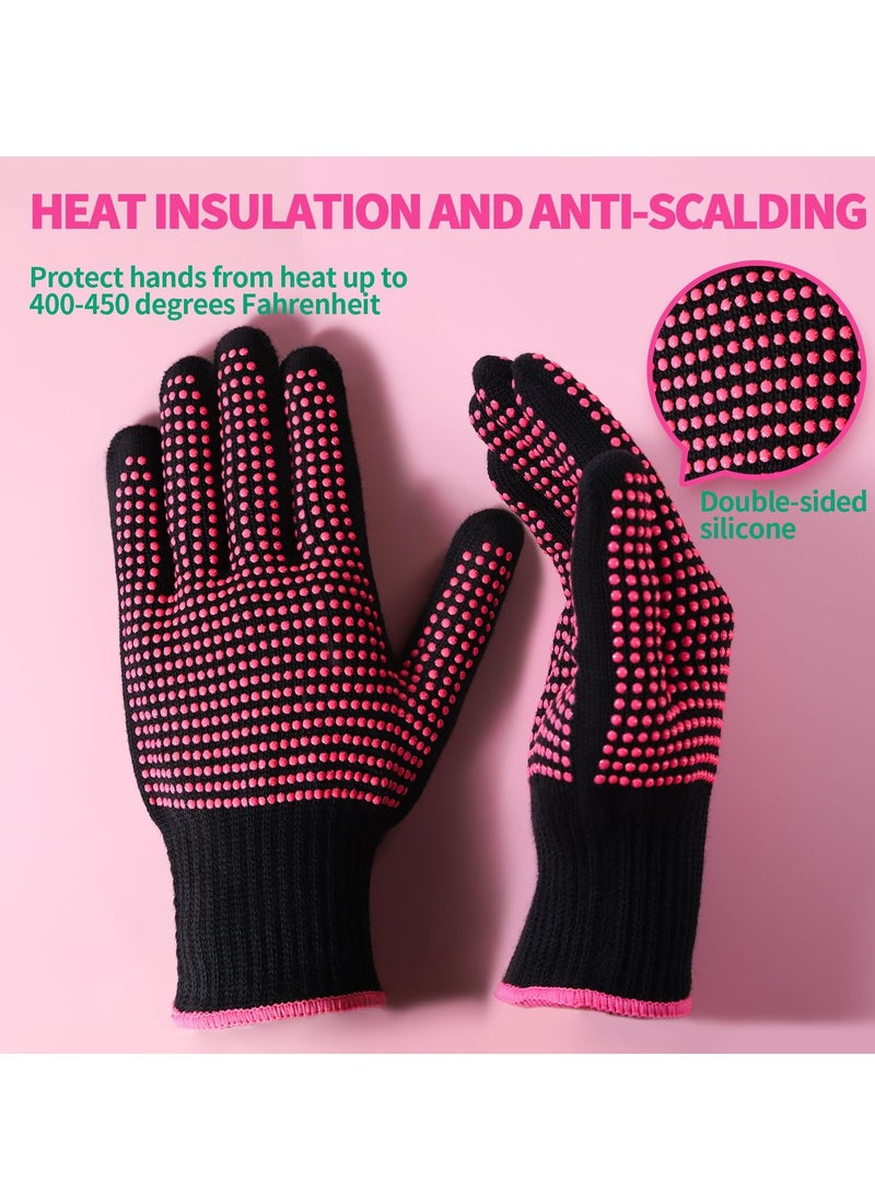 Generic 2 Pcs Heat Resistant Gloves With Silicone Bumps, (New Upgraded) Professional Heat Proof Mitts For Hair Styling Curling Flat Iron Wand Hot-Air Brushes Sublimation Gloves  - Image 3