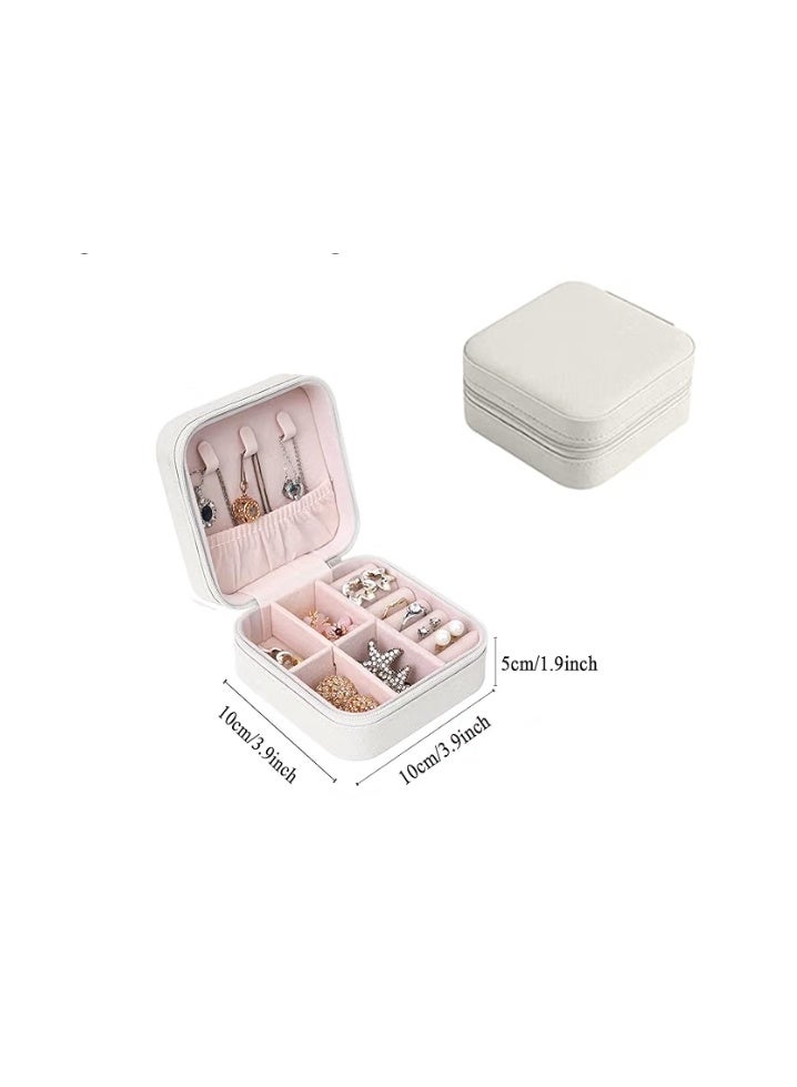 Portable Pocket Leather Jewelry and Accessories Organizer Box for Travel - Small Zippered Jewelry Case for Rings, Earrings, Necklaces, Chains, and Bracelets; Makeup and Jewelry Organizer; Velvet Leather; Protective and Water Resistant -  white - Image 4