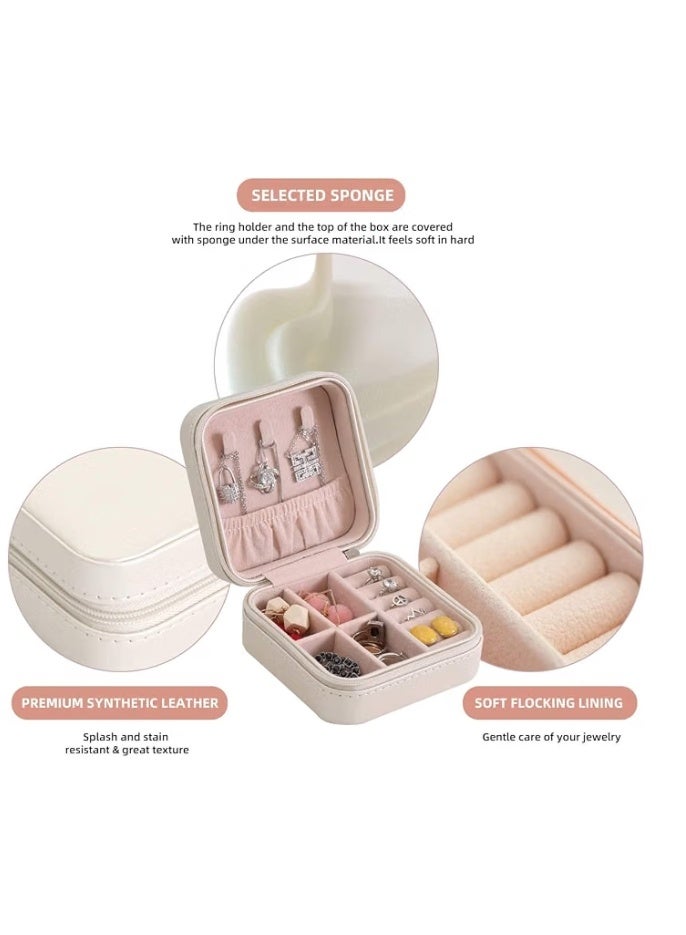 Portable Pocket Leather Jewelry and Accessories Organizer Box for Travel - Small Zippered Jewelry Case for Rings, Earrings, Necklaces, Chains, and Bracelets; Makeup and Jewelry Organizer; Velvet Leather; Protective and Water Resistant -  white - Image 3