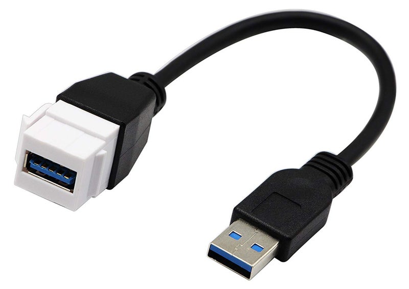 halokny USB 3.0 Keystone Jack Inserts Cable, Haokiang USB 3.0 A Female to USB A 3.0 Male Keystone Insert Wall Plate Outlet Panel Adapters Connector Cable-20CM/8Inch (USB3.0 M/F) - Image 1