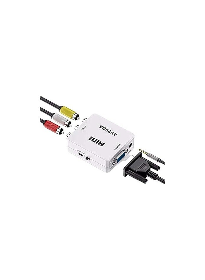 صندوق محول فيديو صغير عالي الوضوح AV2VGA من AV RCA CVBS إلى VGA مع محول صوت 3.5 مم لتحويل التلفزيون عالي الوضوح – باللون الأبيض  - Image 1
