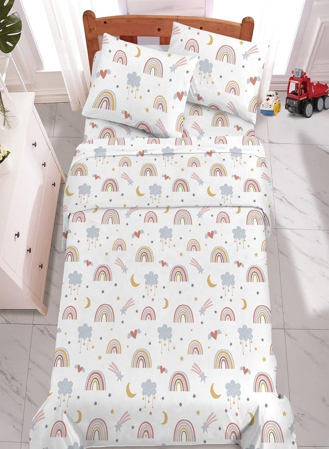 Yasida 4Pcs Twin Rainbow Sheets Set Clouds Stars Twin Sheets Set Girls Girls Bedding Sets Twin Sheets Set Toddler Bedding Set (1Fitted Sheet+1Flat Sheets+2Pillowcases) - Image 2
