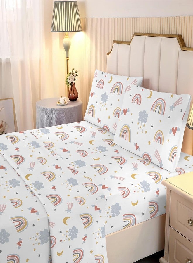 Yasida 4Pcs Twin Rainbow Sheets Set Clouds Stars Twin Sheets Set Girls Girls Bedding Sets Twin Sheets Set Toddler Bedding Set (1Fitted Sheet+1Flat Sheets+2Pillowcases) - Image 3