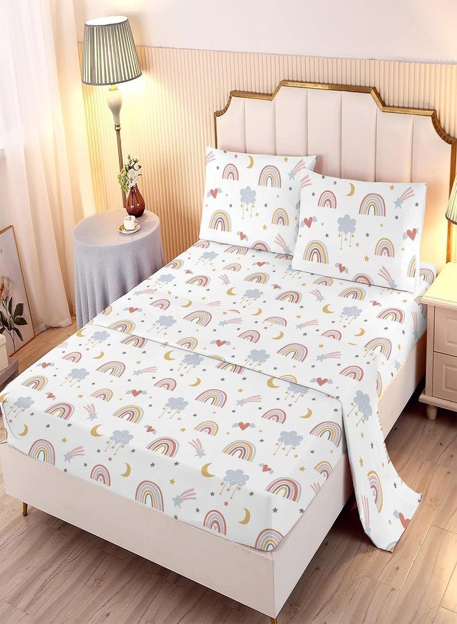 Yasida 4Pcs Twin Rainbow Sheets Set Clouds Stars Twin Sheets Set Girls Girls Bedding Sets Twin Sheets Set Toddler Bedding Set (1Fitted Sheet+1Flat Sheets+2Pillowcases) - Image 1