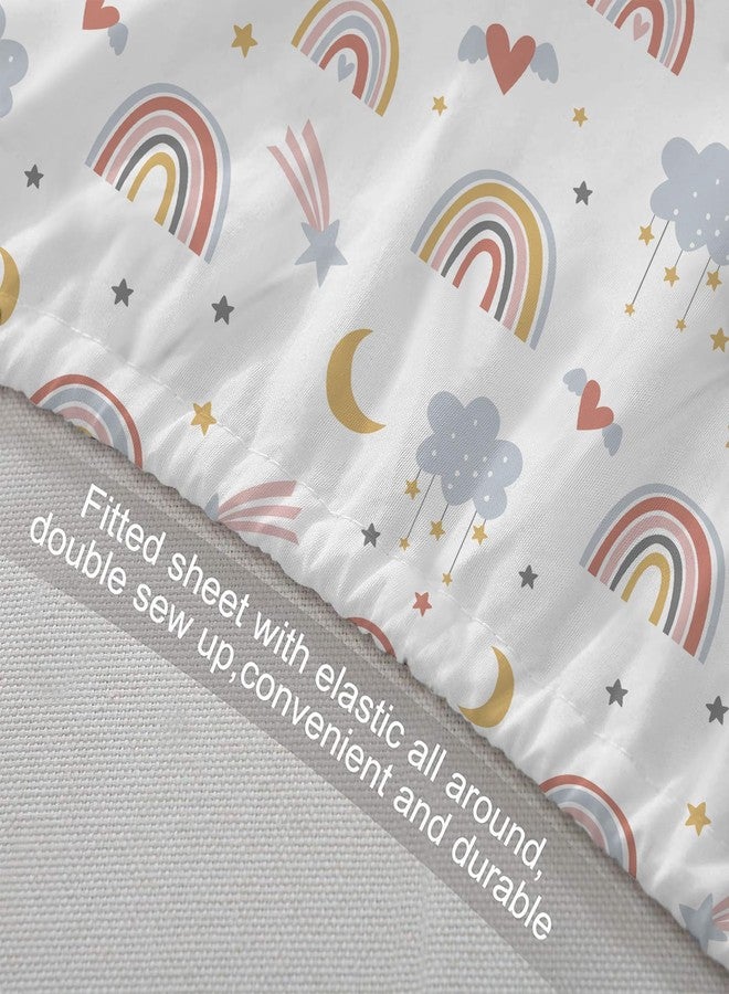 Yasida 4Pcs Twin Rainbow Sheets Set Clouds Stars Twin Sheets Set Girls Girls Bedding Sets Twin Sheets Set Toddler Bedding Set (1Fitted Sheet+1Flat Sheets+2Pillowcases) - Image 5