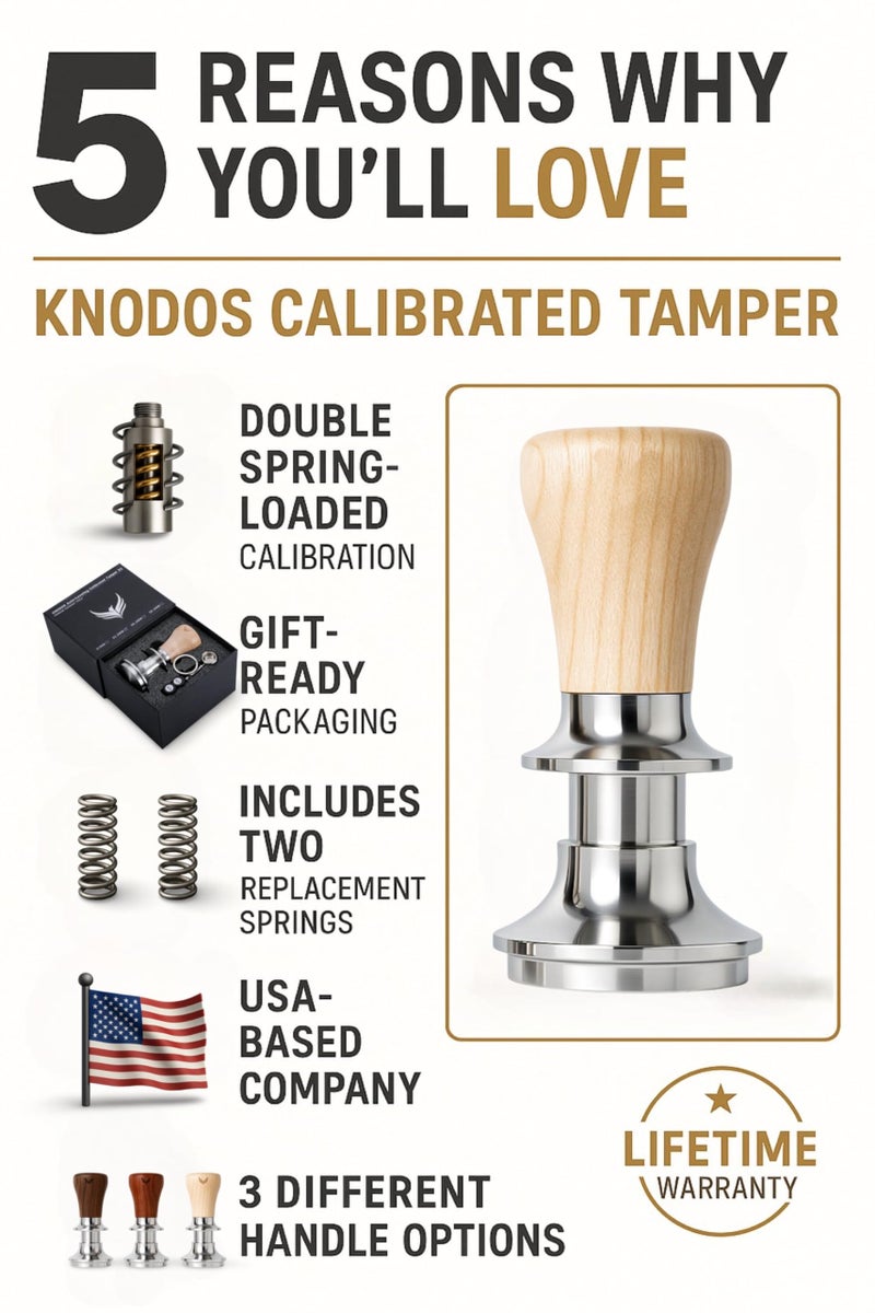 KNODOS Spring Loaded 54mm Espresso Tamper for Breville Barista Express & Bambino, Self Leveling Calibrated Coffee Tamper with Maple Wood Handle 30LB - Image 3