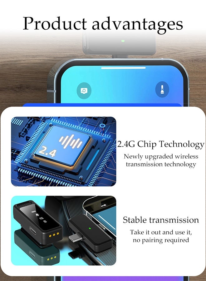 DUNISO Wireless Lavalier Microphone Noise-cancelling Mini Lavalier Microphone USB-C charging case 360 Degree Omnidirectional Reception Clip-on Microphone for Video Recording TikTok YouTube Content Creators - Image 5