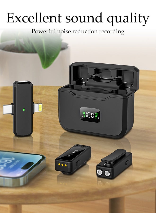 DUNISO Wireless Lavalier Microphone Noise-cancelling Mini Lavalier Microphone USB-C charging case 360 Degree Omnidirectional Reception Clip-on Microphone for Video Recording TikTok YouTube Content Creators - Image 2