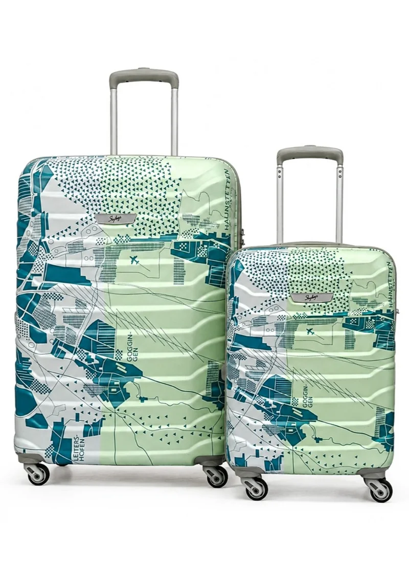 Skybags TROOPER Set of 2 Polycarbonate (PC+ABS), 4 Spinner Double Wheel Trolley Bags for Travel, Hard Case Lightweight Bag with TSA Lock, Tough Suitcase for Travel (Large-28, Cabin-20 Inch), Pale Green