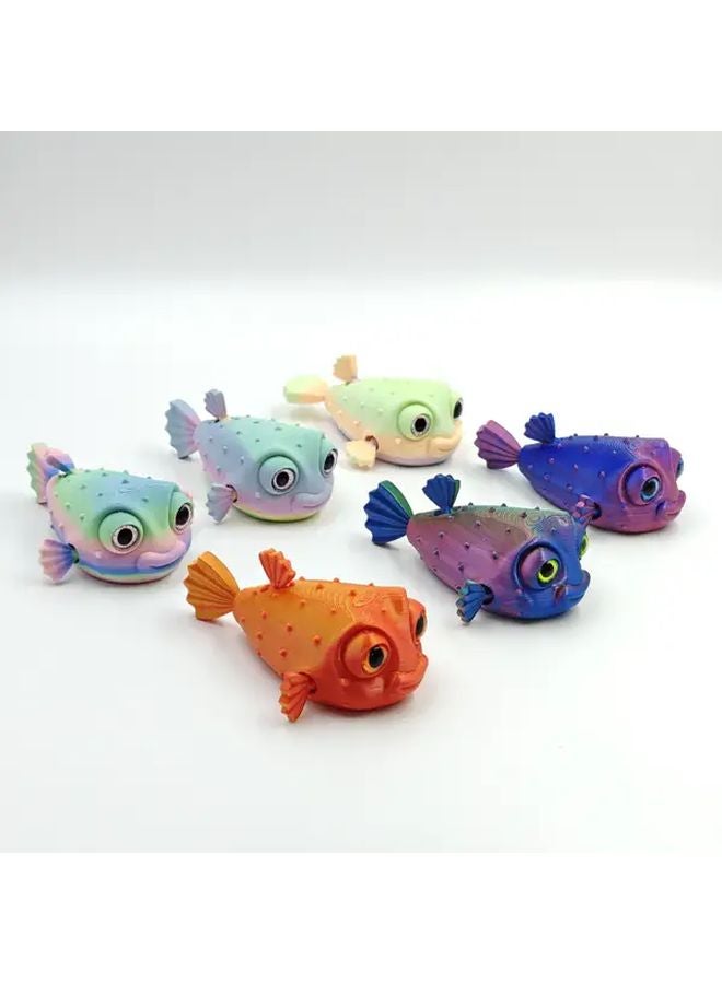 Red Blue 3D Printed Articulated Puffer Fish Figurine Novelty Gag Gift Home Office Decor - Image 4