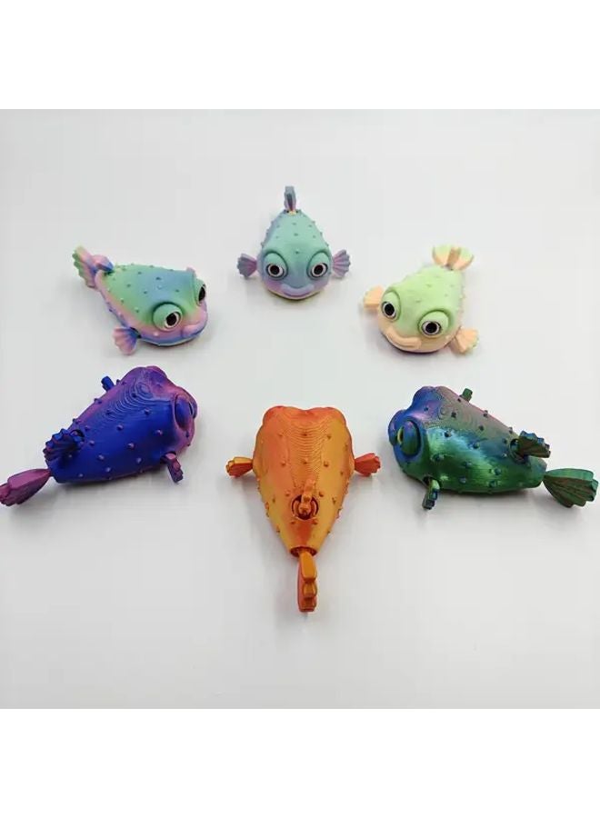 Red Blue 3D Printed Articulated Puffer Fish Figurine Novelty Gag Gift Home Office Decor - Image 5