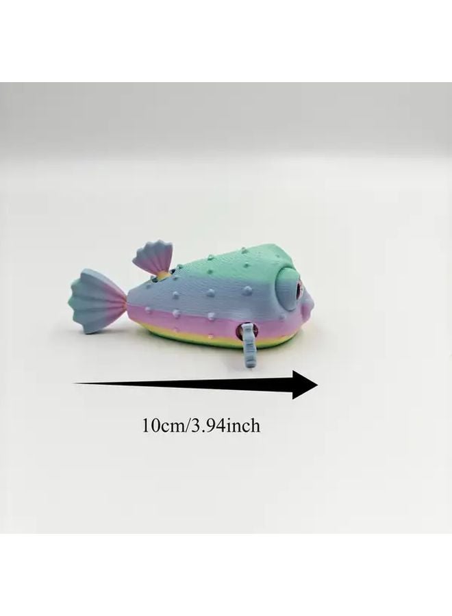 Red Blue 3D Printed Articulated Puffer Fish Figurine Novelty Gag Gift Home Office Decor - Image 3
