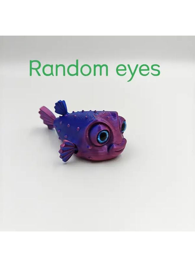 Red Blue 3D Printed Articulated Puffer Fish Figurine Novelty Gag Gift Home Office Decor - Image 1