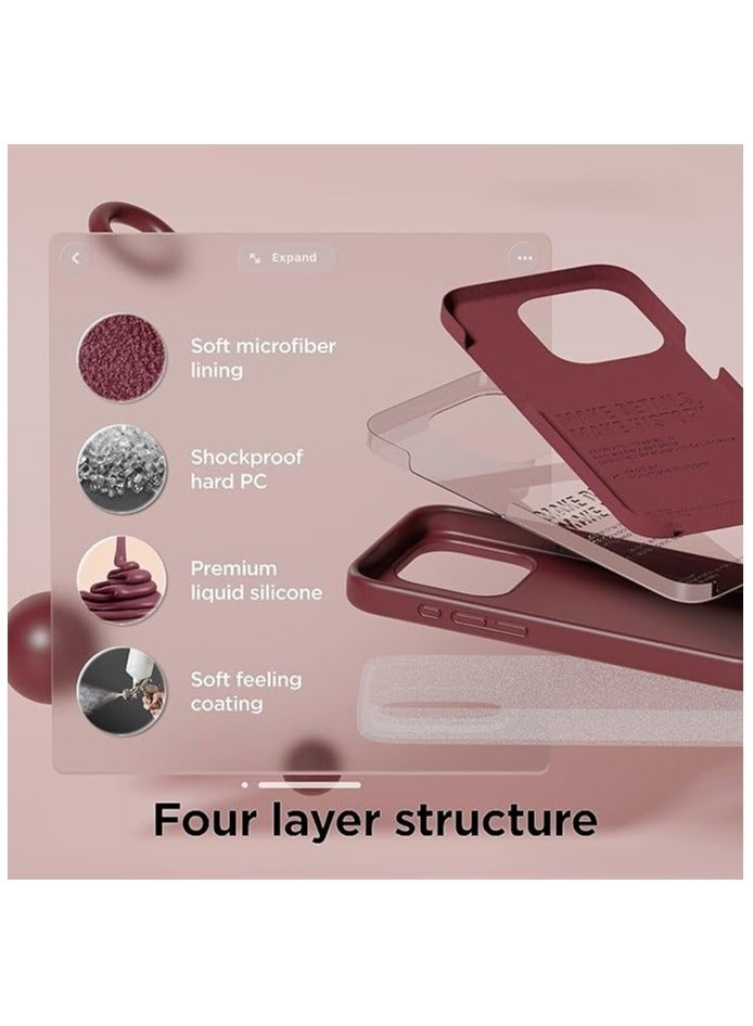 أكاليكس جراب سيليكون متوافق مع iPhone 15 Pro، طبقة سيليكون سائلة رفيعة من المطاط الهلامي الناعم المقاوم للصدمات، جراب واقٍ للهاتف مع بطانة من مادة TPU (لون عنابي) - Image 4