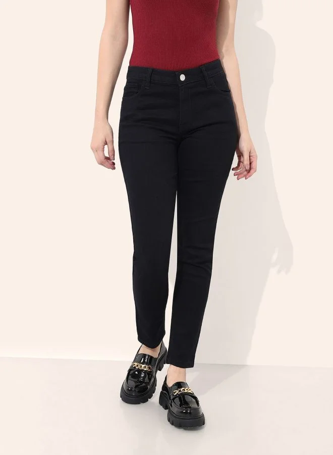 Women Slim Fit Solid Mid Rise Jeans