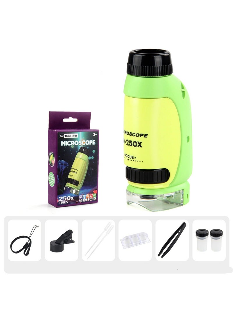 New Mini Microscope Primary And Secondary School Science Experiment Teaching Aids Set Children'S Educational Portable Microscope (Green and yellow single-handed microscope + small mobile phone holder) - Image 1