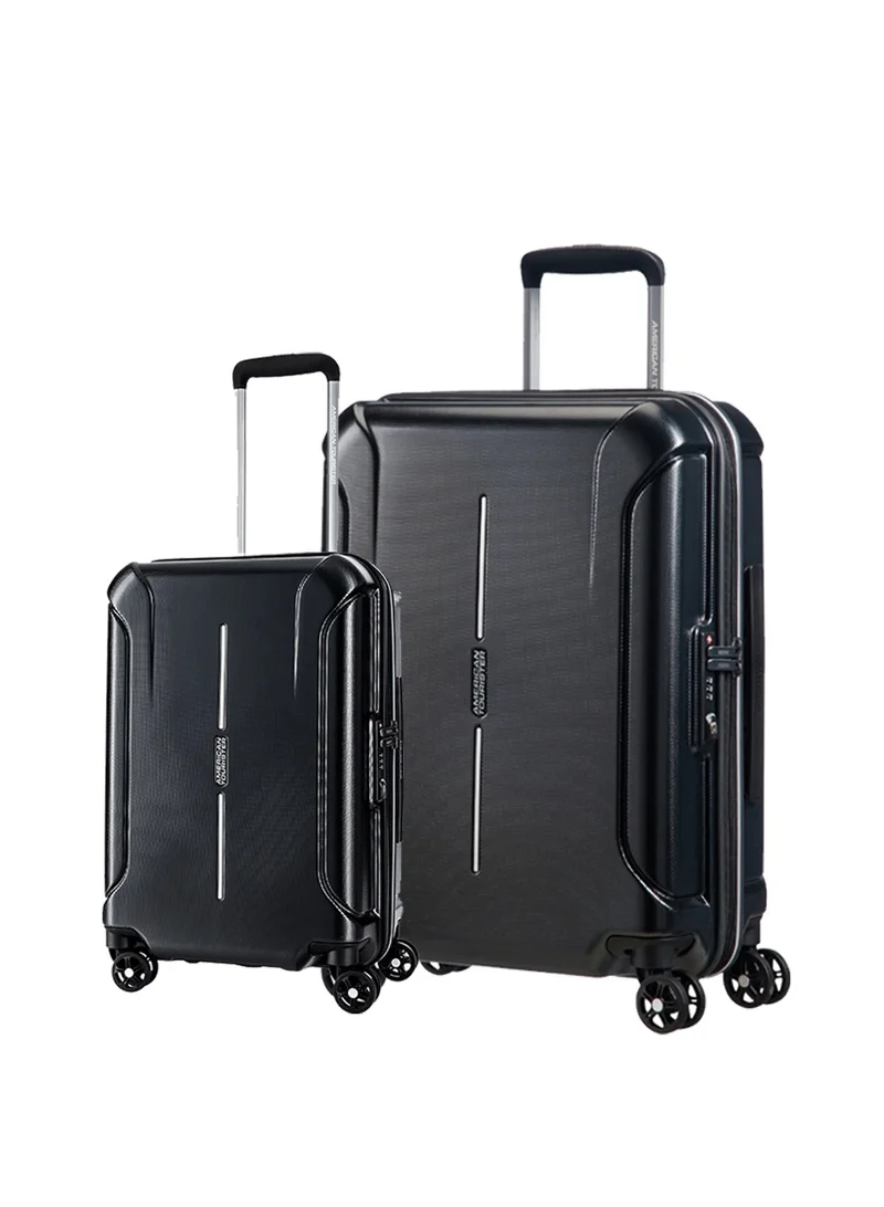 Technum Suitcase, 2pc Set (55 + 68 cm), 4 Spinner Wheels, Hard Top, Polycarbonate, Diamond Black|DuoSaf™ Security Zipper|Dual Tube Pull Handle|Expandable|TSA Lock - 3 Years International Warranty