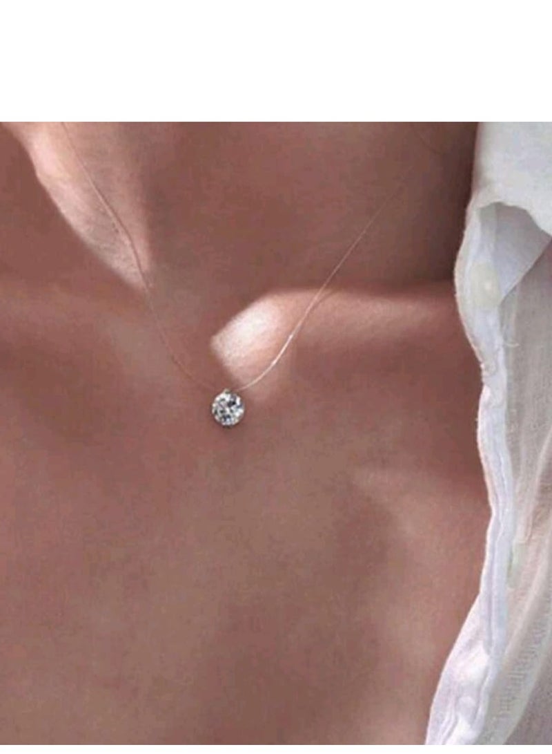 Shein Invisible Necklace, Minimalist Clear Line Necklace With Cubic Zirconia Mermaid Teardrop - Image 1