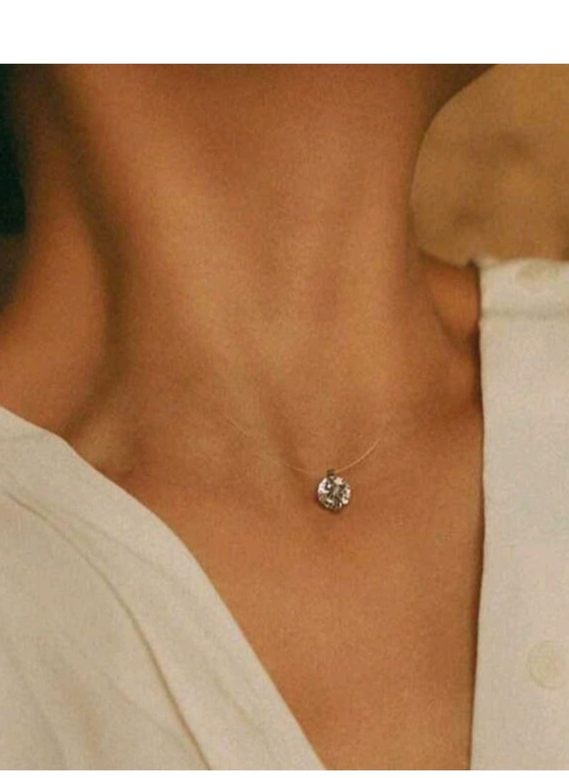 Shein Invisible Necklace, Minimalist Clear Line Necklace With Cubic Zirconia Mermaid Teardrop - Image 3