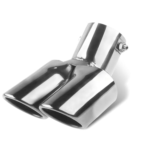 Arwrilt Dual Exhaust Tip Stainless Steel Bending Muffler Exhaust with Bolt 25 Inlet Dual Tail Pipe Muffler Tip Exhaust Pipe Modification Accessories Universal Muffler Tail for Cars Silver - Image 1