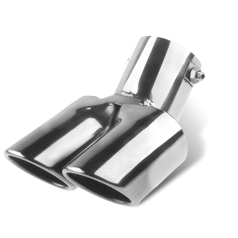 Arwrilt Dual Exhaust Tip Stainless Steel Bending Muffler Exhaust with Bolt 25 Inlet Dual Tail Pipe Muffler Tip Exhaust Pipe Modification Accessories Universal Muffler Tail for Cars Silver - Image 3