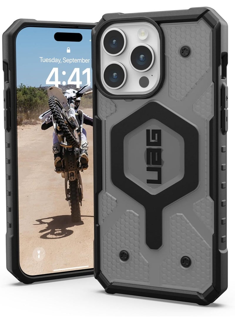 Urban Armor Gear UAG Pathfinder Clear for iPhone 15 Pro Max Case Cover [18 Feet Drop Tested] MagSafe Compatible - Ash | Black  - Image 1